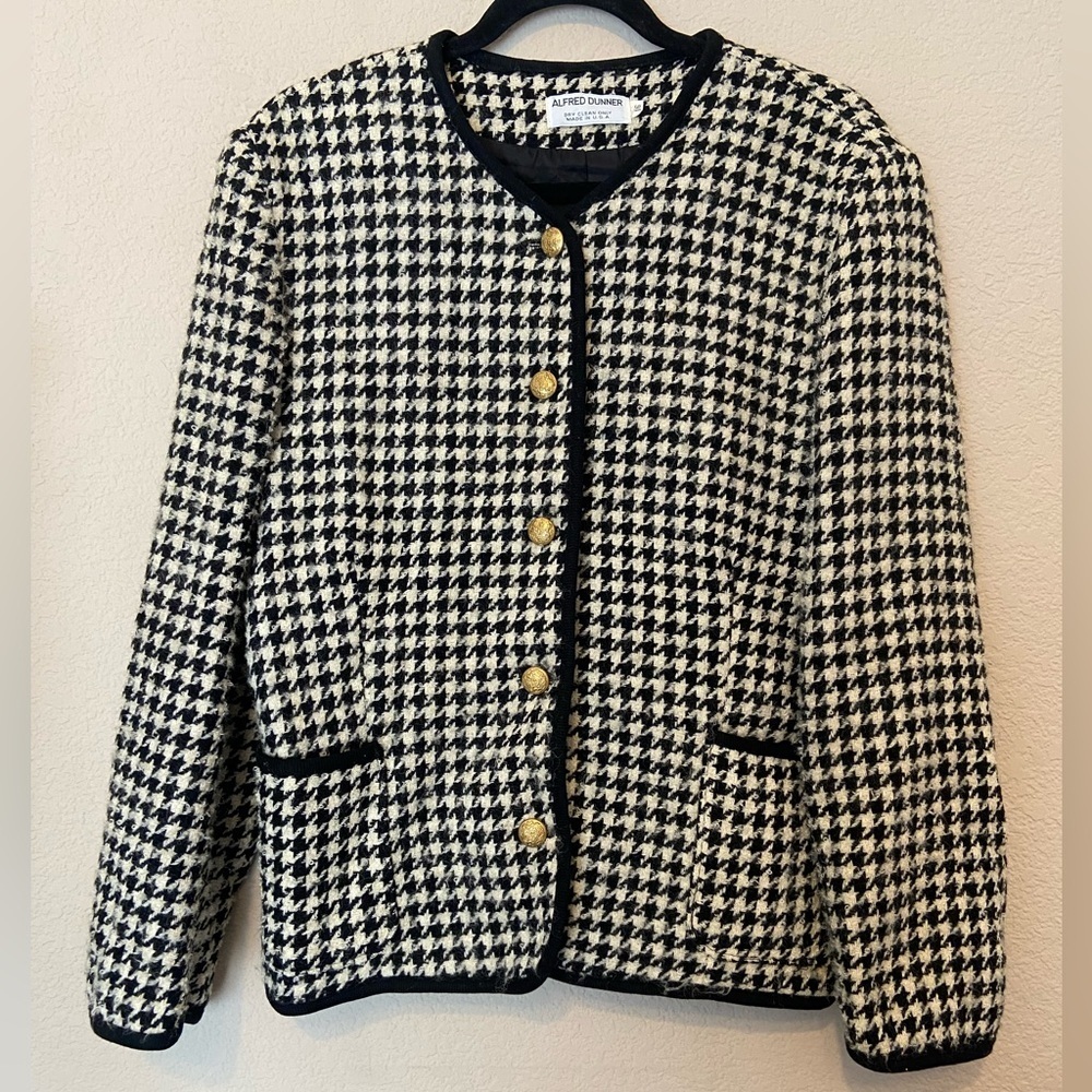 Vtg Alfred Dunner Wool Houndstooth Woman Sz 16 Blazer Jacket Classic Old Money